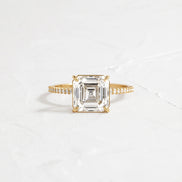 Pav Set Colorless Moissanite Asscher Cut Engagement Ring