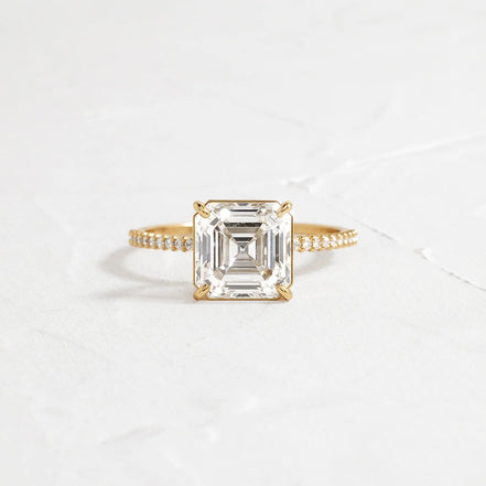 Pav Set Colorless Moissanite Asscher Cut Engagement Ring