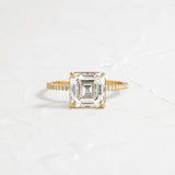 Pav Set Colorless Moissanite Asscher Cut Engagement Ring