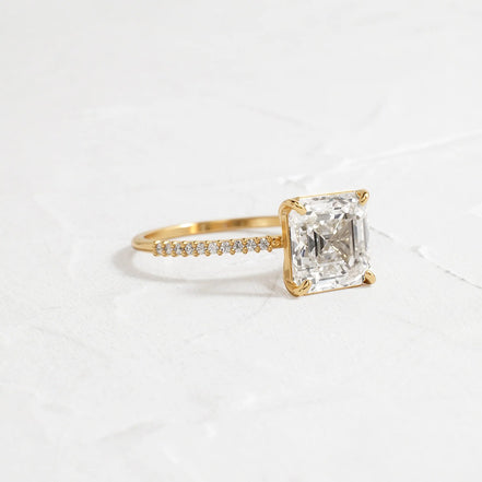 Pav Set Colorless Moissanite Asscher Cut Engagement Ring