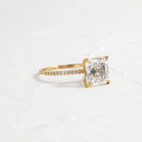 Pav Set Colorless Moissanite Asscher Cut Engagement Ring