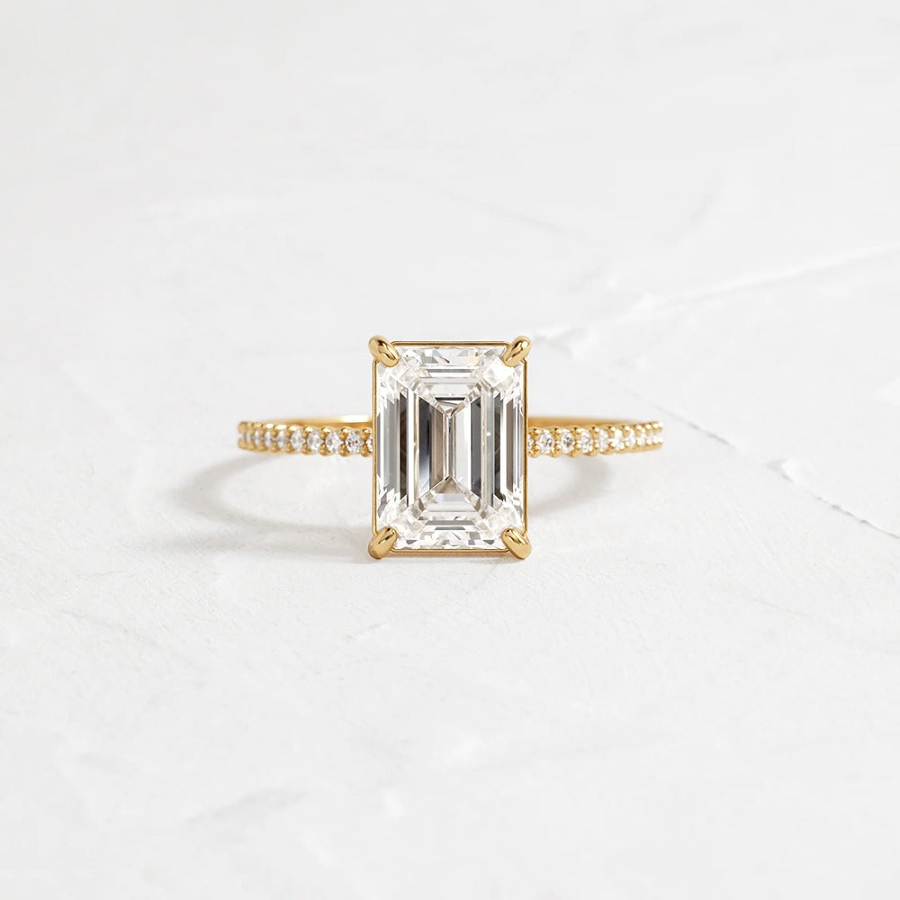 Emerald Cut Pave Set Moissanite Wedding Ring