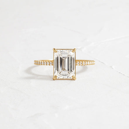 Emerald Cut Pave Set Moissanite Wedding Ring