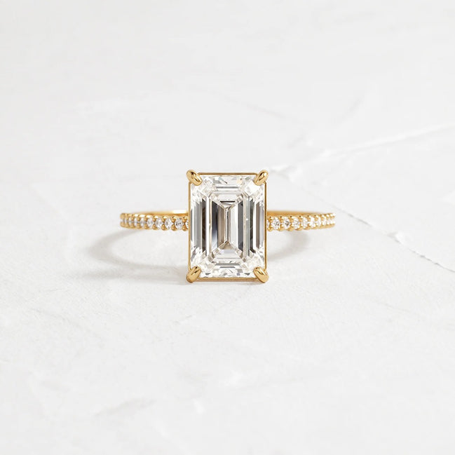 Emerald Cut Pave Set Moissanite Wedding Ring