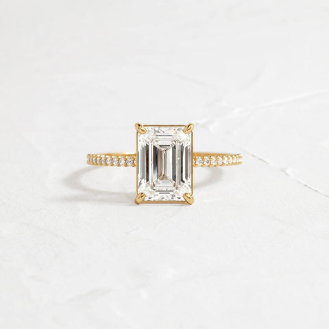 Emerald Cut Pave Set Moissanite Wedding Ring