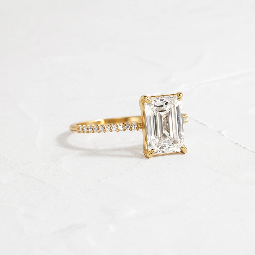 Emerald Cut Pave Set Moissanite Wedding Ring