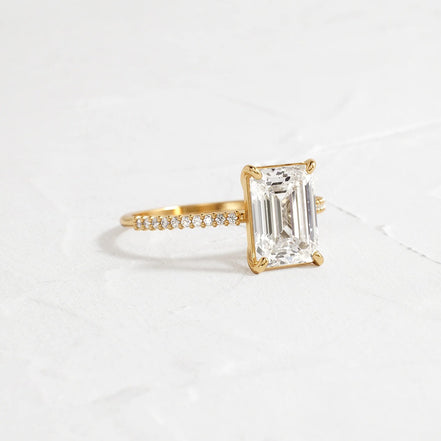 Emerald Cut Pave Set Moissanite Wedding Ring