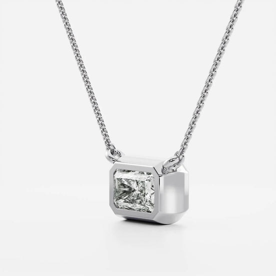 Bezel Solitaire Radiant Cut Lab Created Diamond Pendant