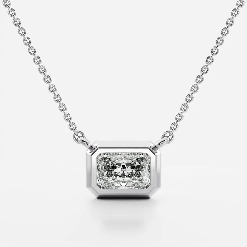 Bezel Solitaire Radiant Cut Lab Created Diamond Pendant
