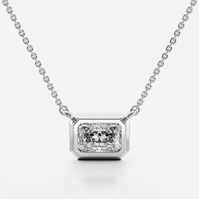 Bezel Solitaire Radiant Cut Lab Created Diamond Pendant