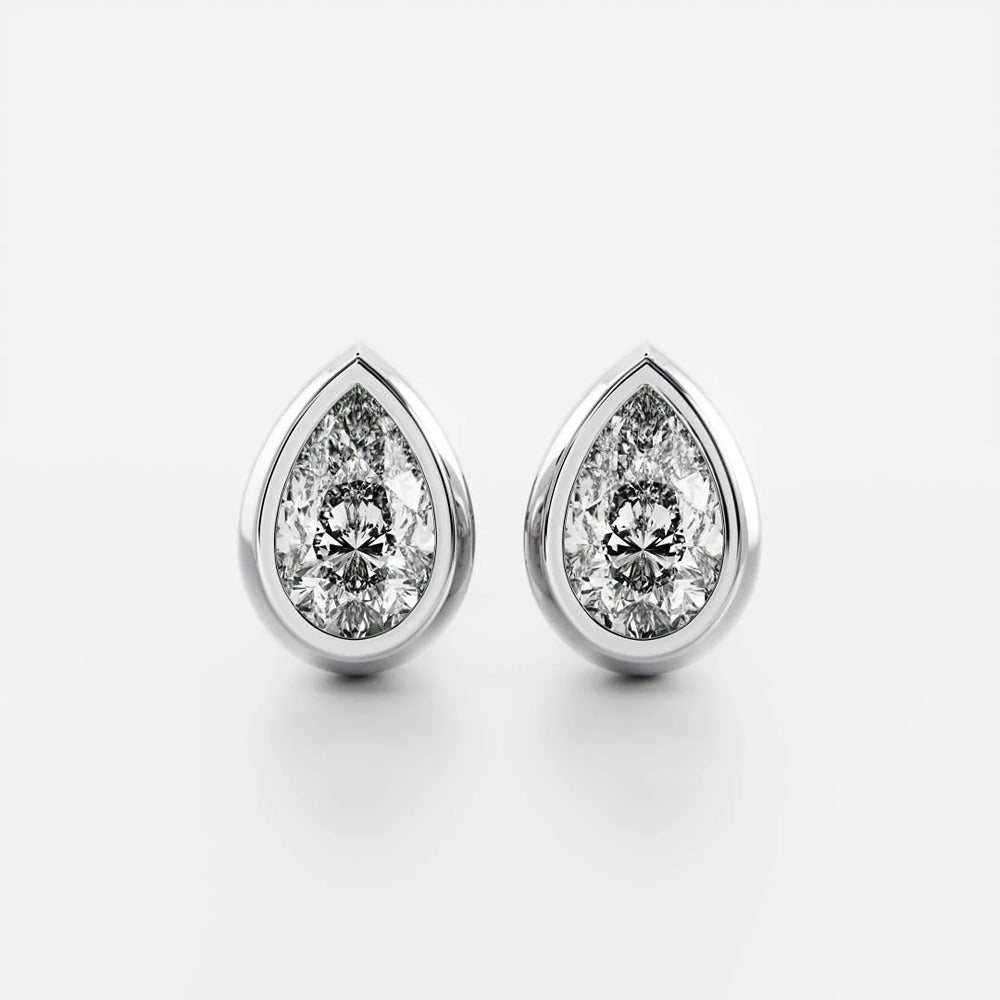 Bezel Set Pear Cut Fancy Moissanite Push Back Earring