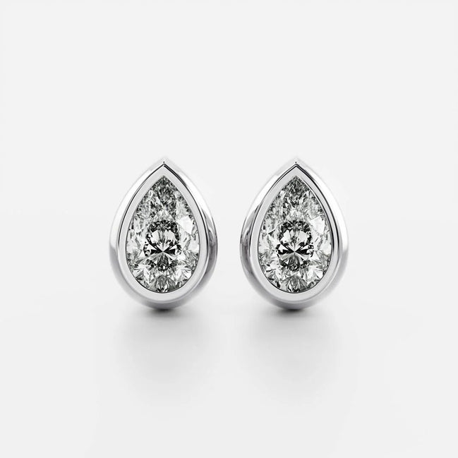 Bezel Set Pear Cut Fancy Moissanite Push Back Earring