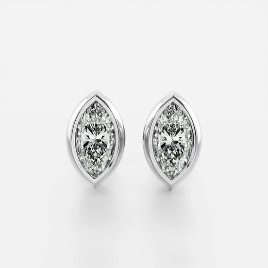 Bezel Set Marquise Cut Moissanite Stud Earring