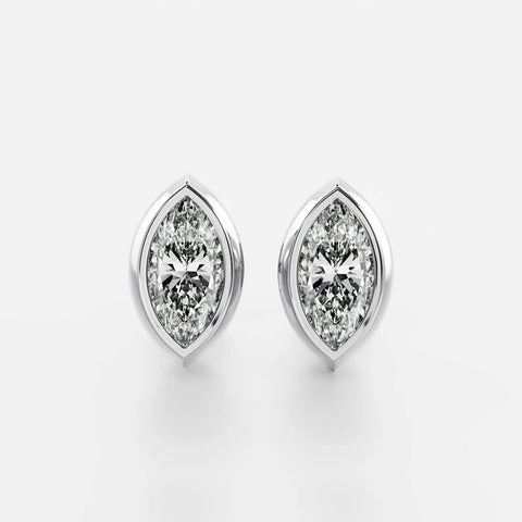 Bezel Set Marquise Cut Moissanite Stud Earring