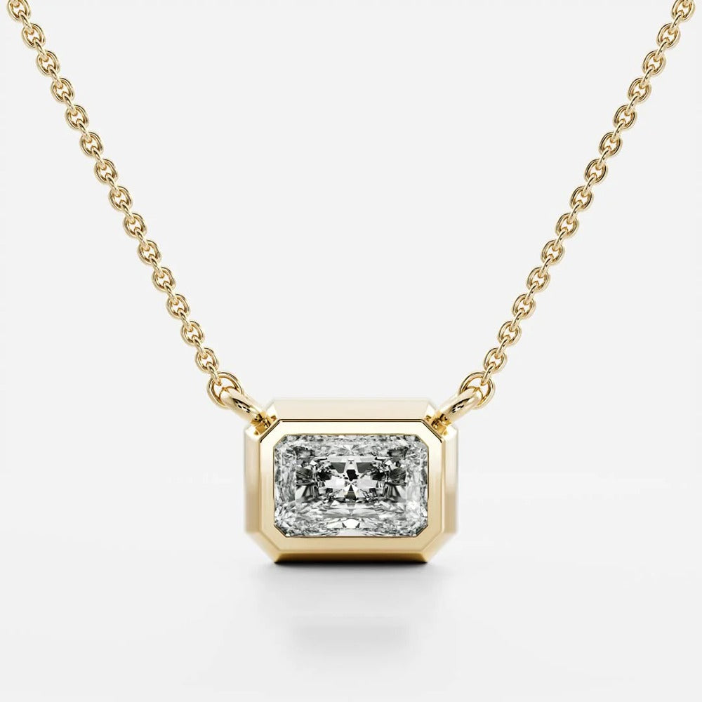 Bezel Solitaire Radiant Cut Lab Created Diamond Pendant