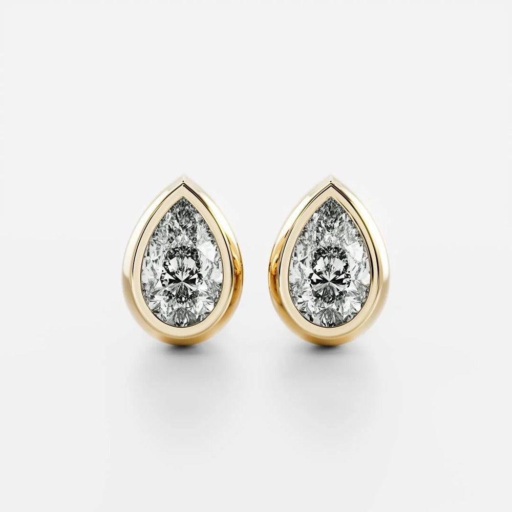 Bezel Set Pear Cut Fancy Moissanite Push Back Earring