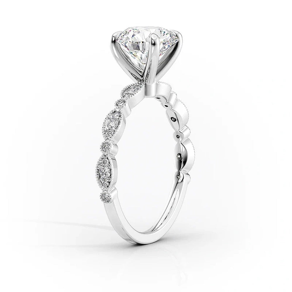 Round Cut Moissanite Side Accent Diamond Ring
