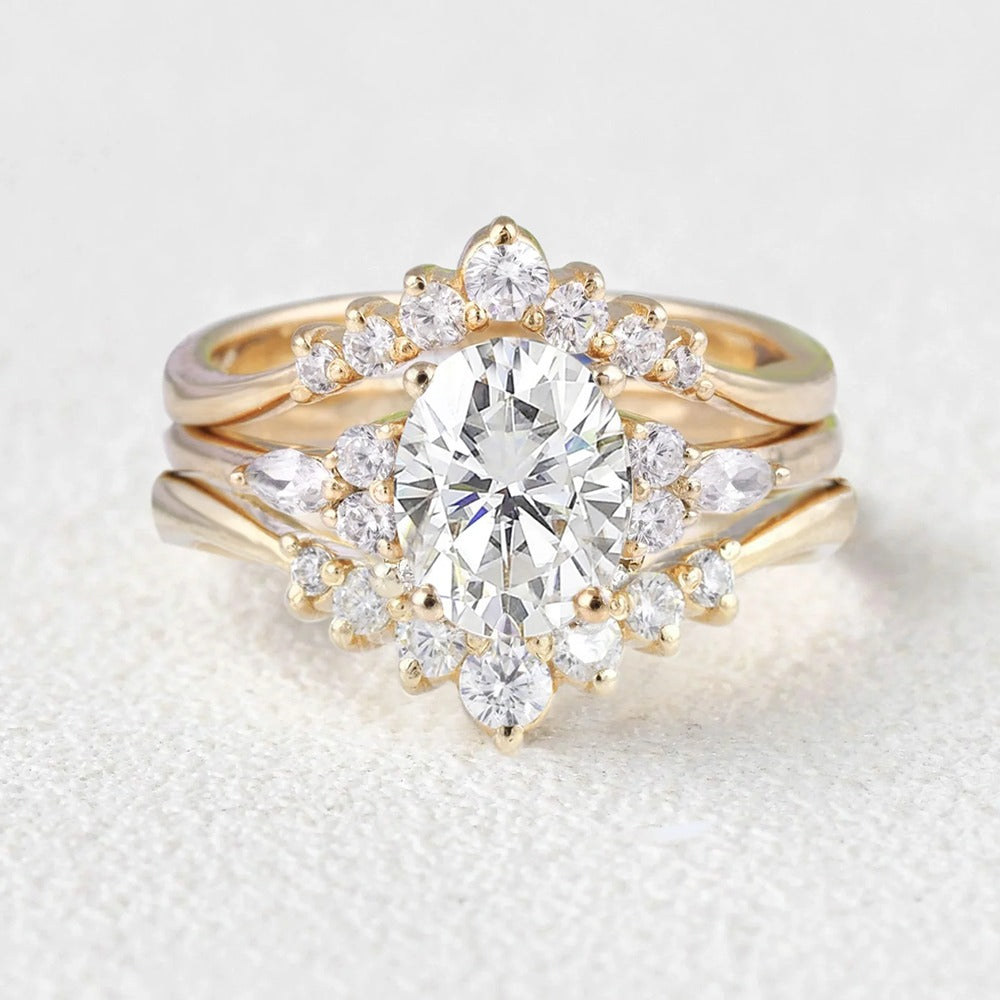 Oval Cut Side Accent Moissanite Gift Bridal Set For Women