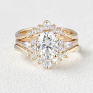 Oval Cut Moissanite Seven Stone Wedding Ring Set For Her