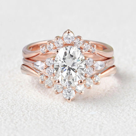 Oval Cut Moissanite Seven Stone Wedding Ring Set For Her