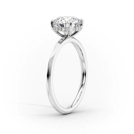 Knife Shank Hidden Halo Oval Cut Moissanite Engagement Ring