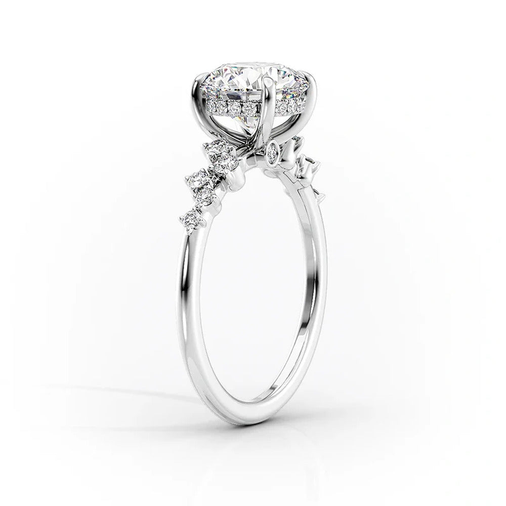 Cushion Cut Moissanite Hidden Halo Wedding Ring