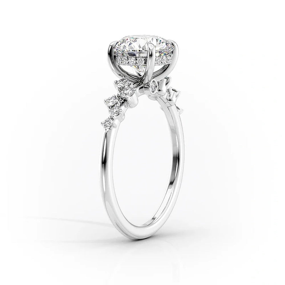 VVS1 Moissanite Round Cut Cluster Hidden Accent Ring