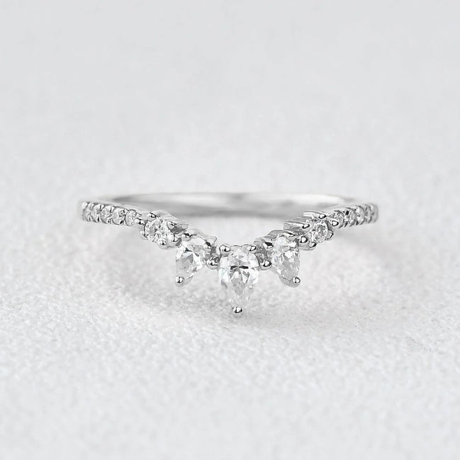 Pear And Round Cut D Color Moissanite Wedding Band For Bride