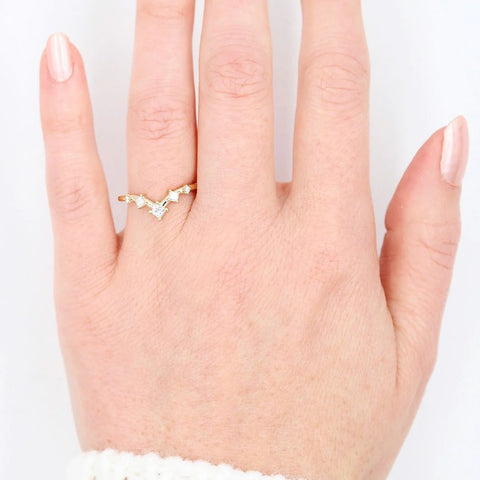 Chevron Style Princess Cut Moissanite Eternity Band
