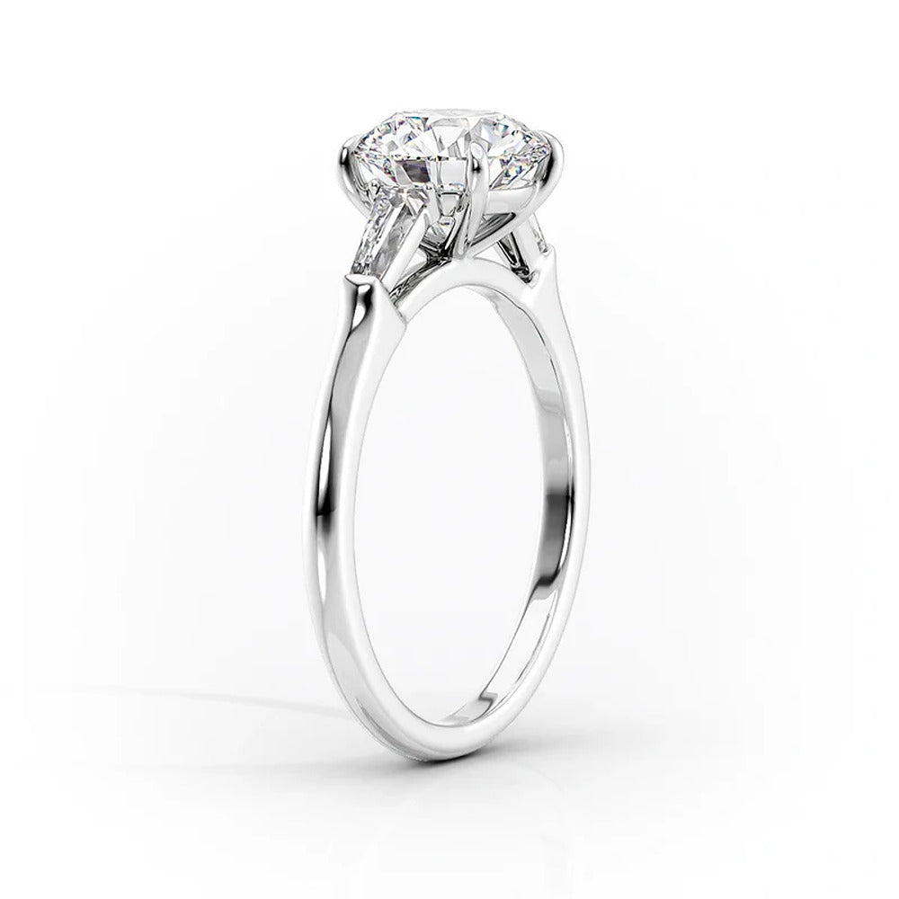 Three Stone Moissanite Cushion & Baguette Cut Engagement Ring
