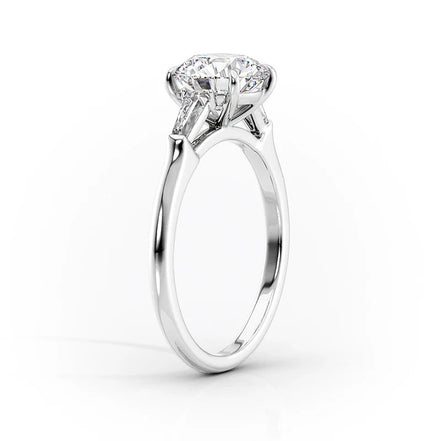 Three Stone Moissanite Cushion & Baguette Cut Engagement Ring