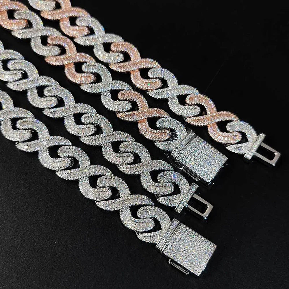 Infinity Link Round And Baguette Cut Moissnaite Cuban Chain
