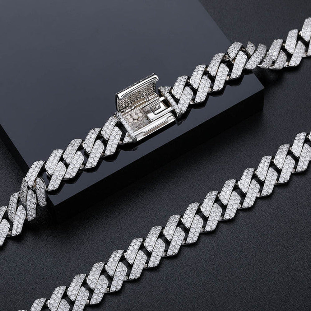 Colorless Moissanite Round Cut Hip Hop Cuban Chain For Mens