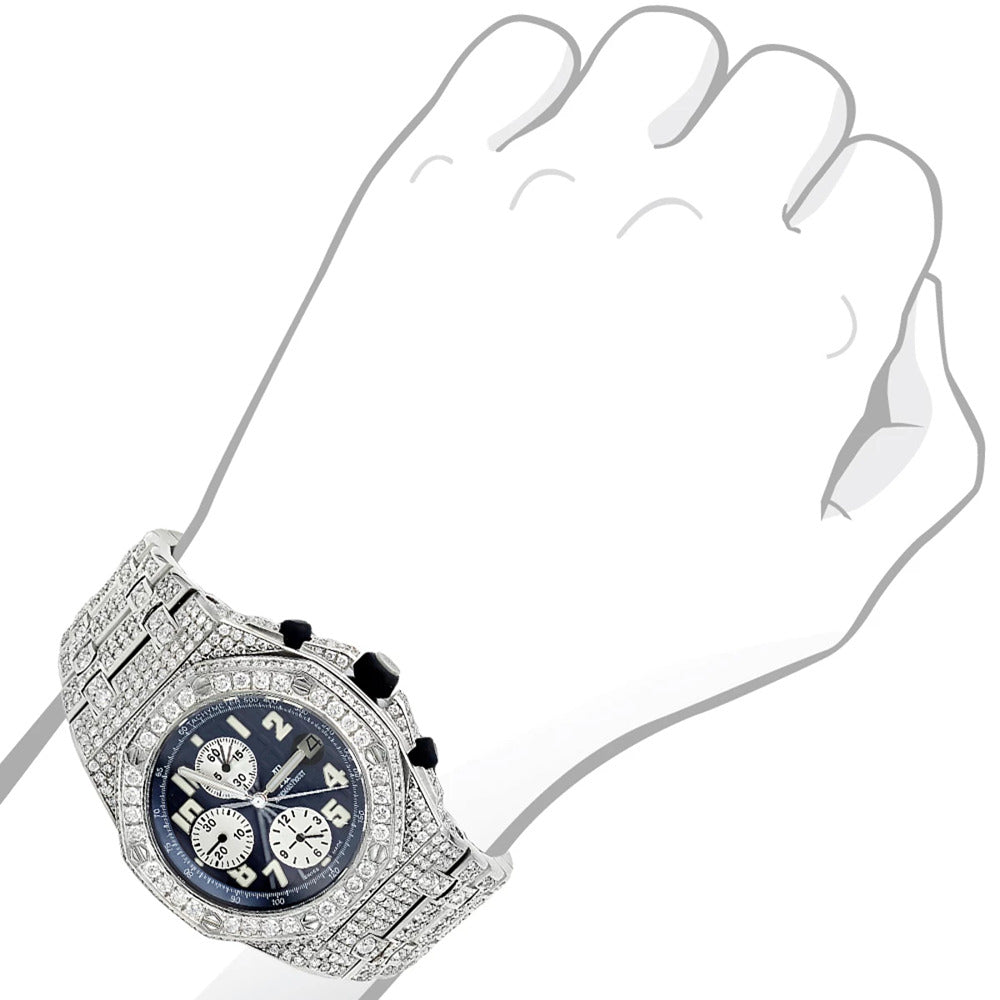 Blue Color Chrono Dial Iced Out Moissanite Watch