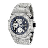 Blue Color Chrono Dial Iced Out Moissanite Watch