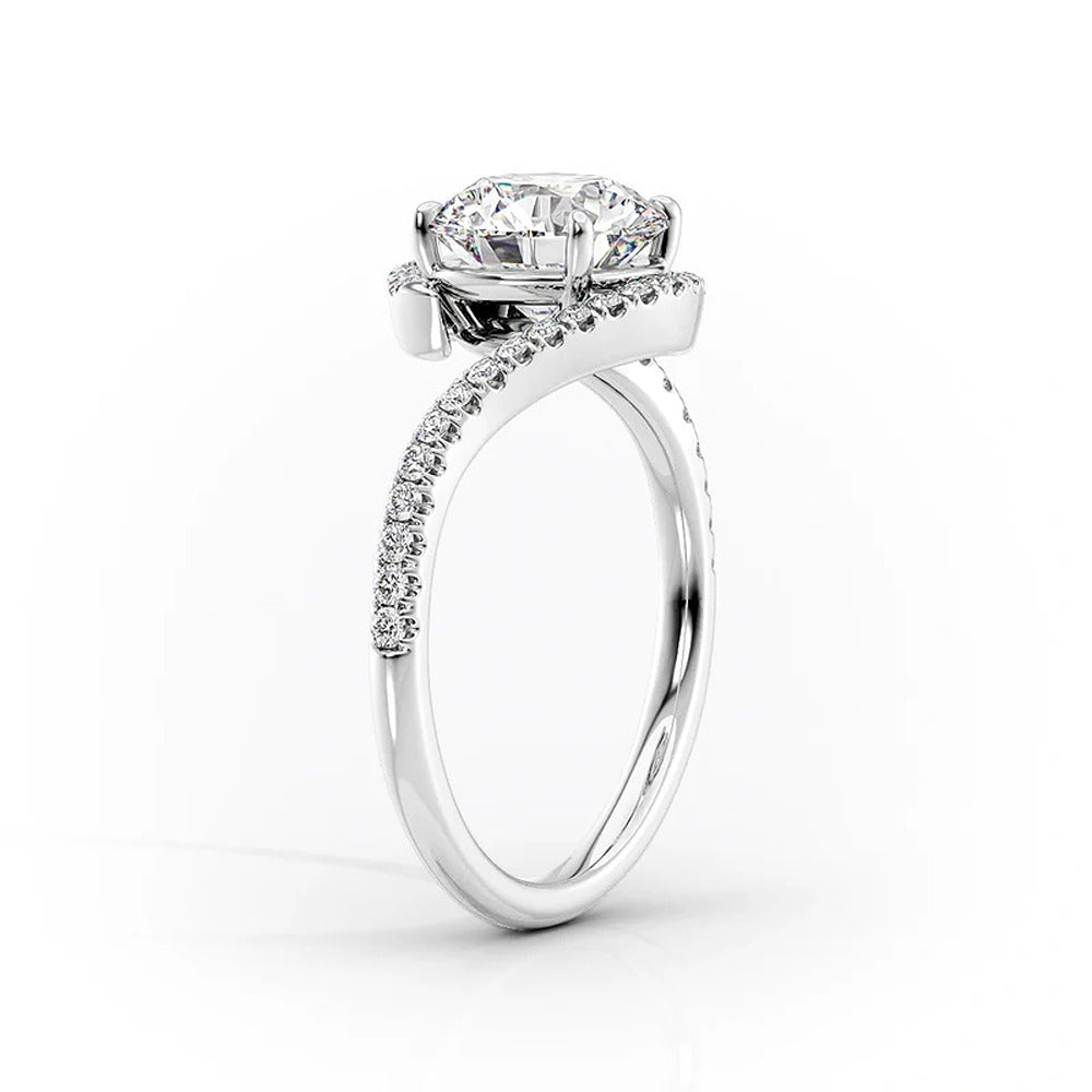 Moissanite Round Cut Pave Set Engagement Ring