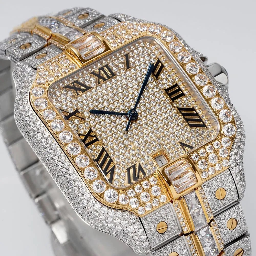 Luxury Arabic Dial VVS1 Moissanite Dual Tone Hip Hop Watch