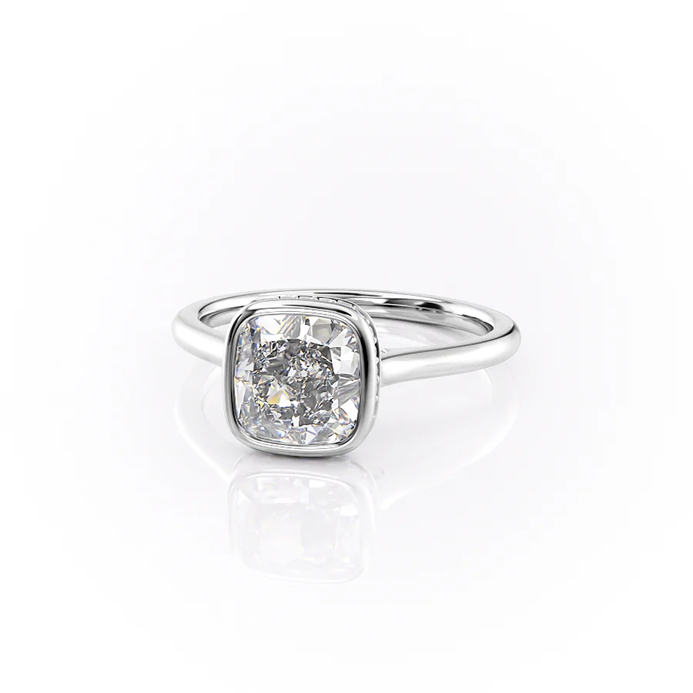 Moissanite Cushion Cut Bezel Set With Hidden Accent Wedding Ring