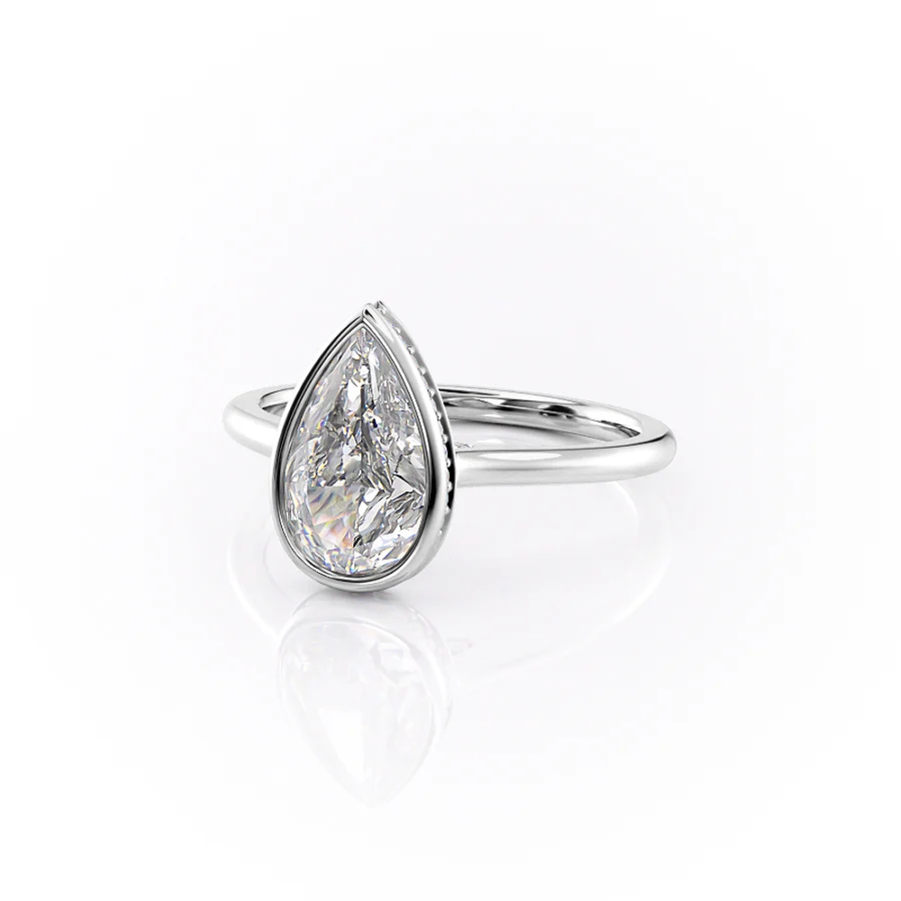 Pear Cut Bezel Set Moissnaite Hidden Accent Ring