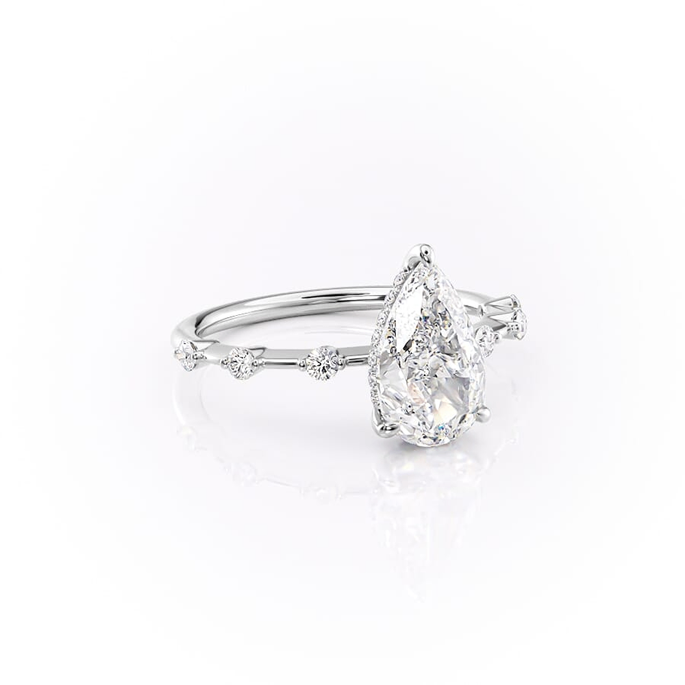 Hidden Halo Moissanite Pear Cut Engagement Ring For Her