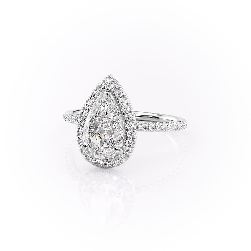 Pear Cut Halo Moissanite Engagement Ring
