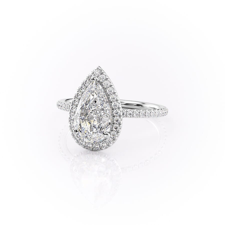 Pear Cut Halo Moissanite Engagement Ring