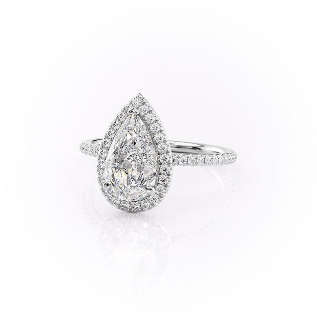 Pear Cut Halo Moissanite Engagement Ring