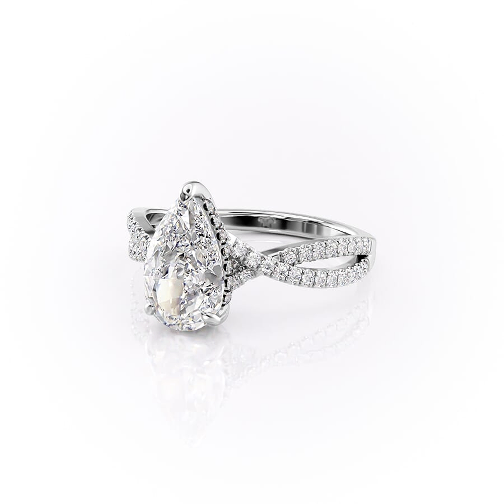 Pear Cut Hidden Accent Twisted Band Moissnaite Ring
