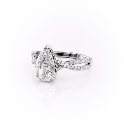 Pear Cut Hidden Accent Twisted Band Moissnaite Ring