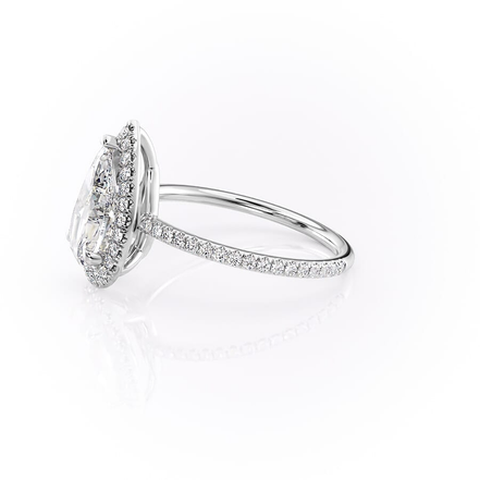 Pear Cut Halo Moissanite Engagement Ring
