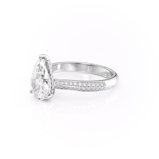 Knife Shank Hidden Accent Moissanite Pear Cut Wedding Ring