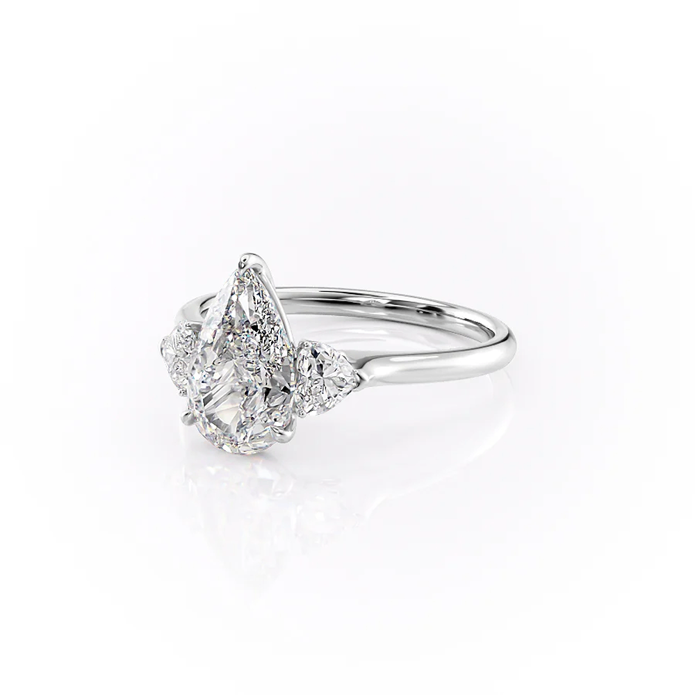 D Color Moissanite Pear Cut Three Stone Diamond Ring