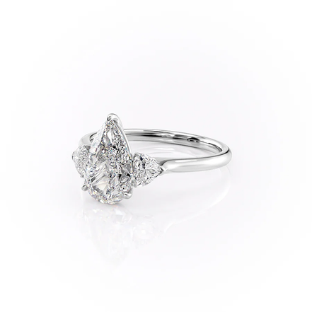 D Color Moissanite Pear Cut Three Stone Diamond Ring
