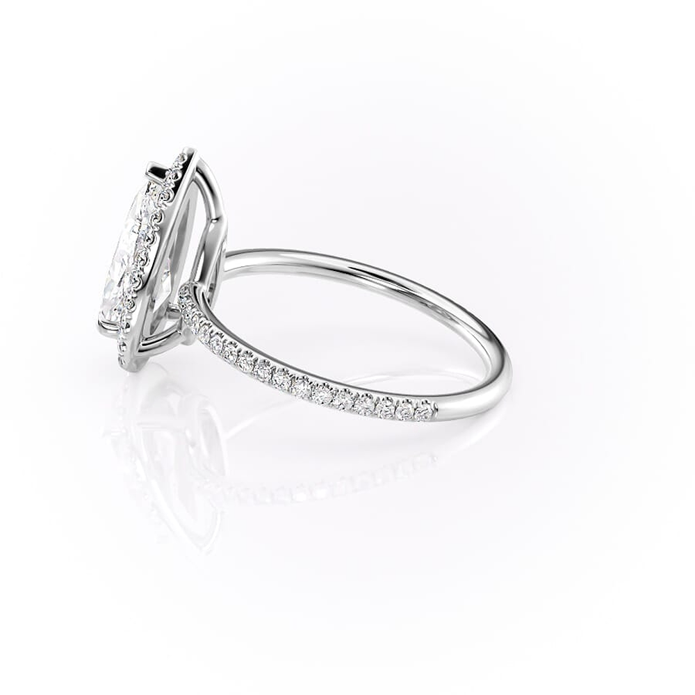 Pear Cut Halo Moissanite Engagement Ring